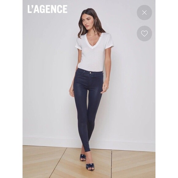 L'Agence Marguerite Navy Coated Skinny Jeans Cotton Blend Size 29 - Picture 1 of 13
